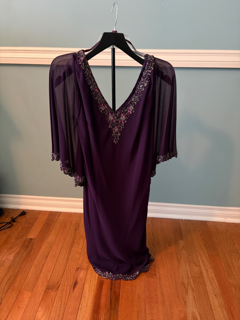 Embellished V-Neck Long Sleeve Evening Dress - Plum